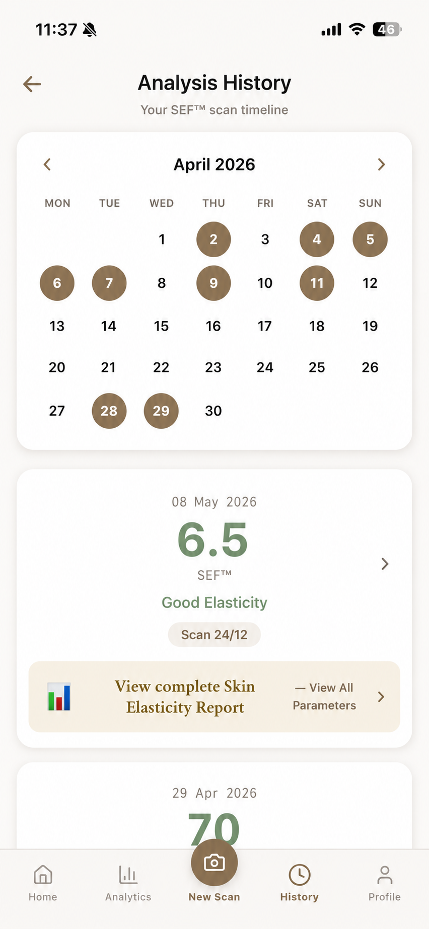 C'est Moi analysis history progress tracker screen